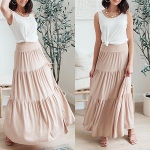 Roam the World Tiered Maxi Skirt in Taupe